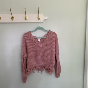 Main Strip pink distressed sweater
